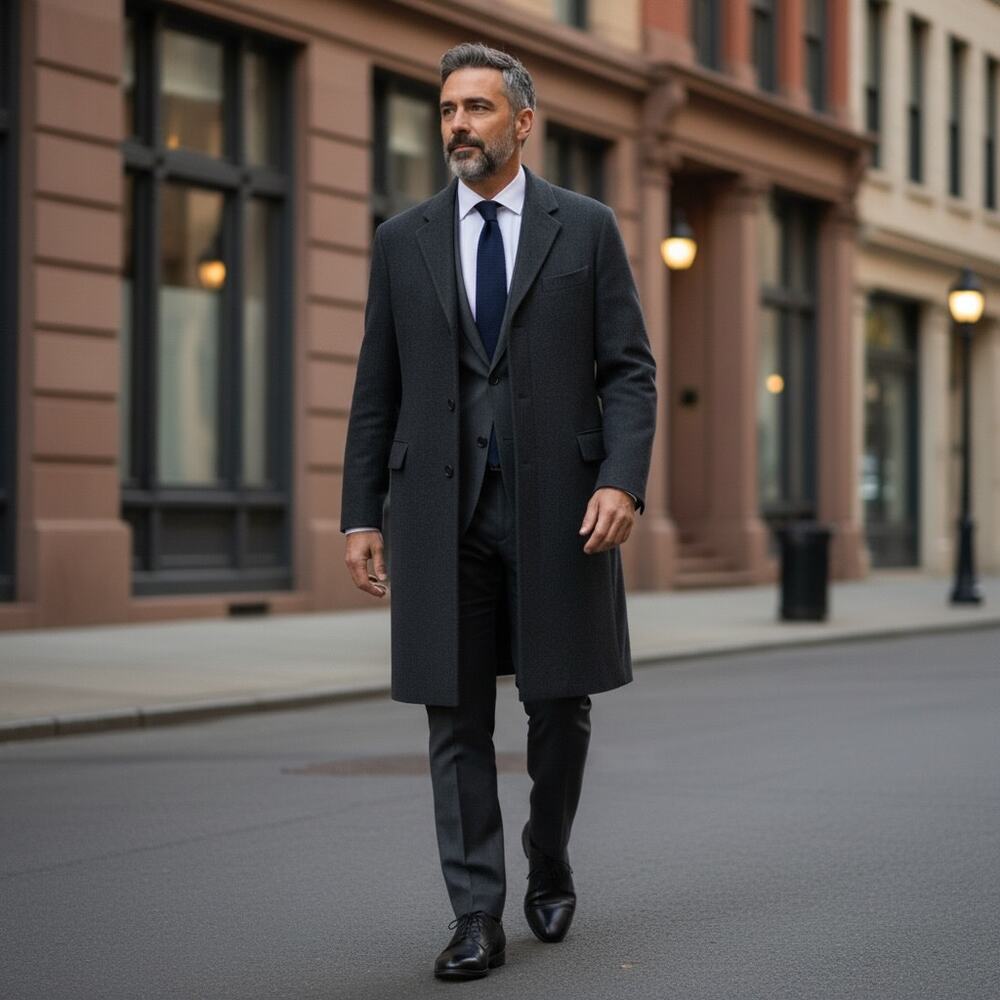 LONDON FOG Men's Charcoal Wool Overcoat 44R Corpcore Streetwear Dressy Event